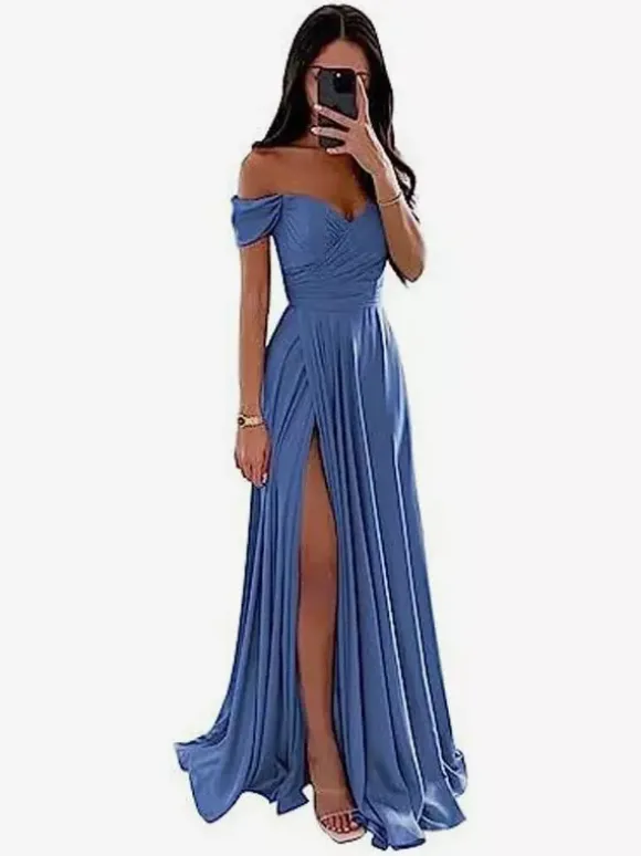Robes de demoiselle d'honneur en polyester coupe trapèze longueur au sol robes de soirée