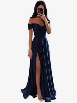 Robes de demoiselle d'honneur en polyester coupe trapèze longueur au sol robes de soirée