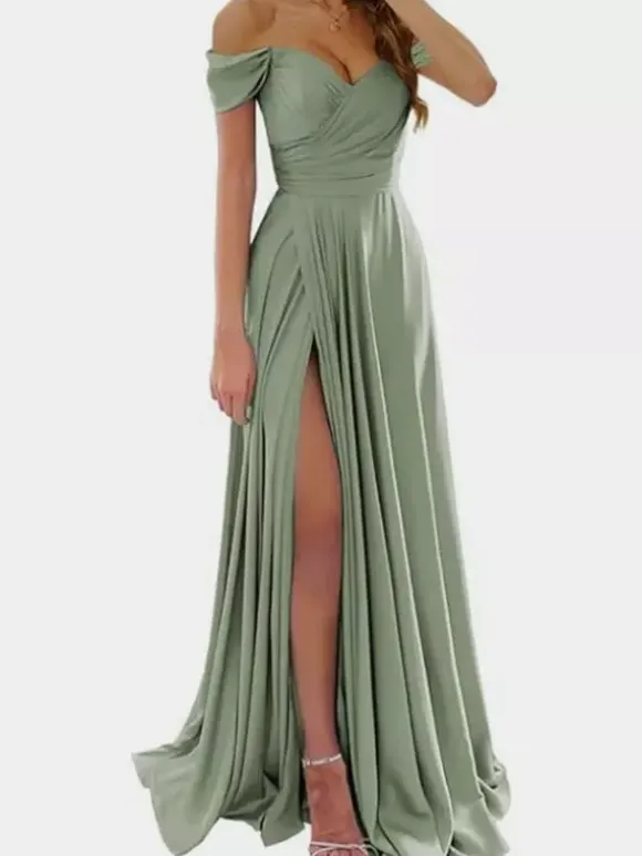 Robes de demoiselle d'honneur en polyester coupe trapèze longueur au sol robes de soirée