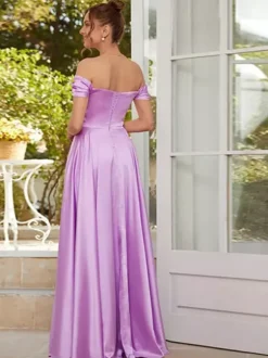 Robes de demoiselle d'honneur en polyester coupe trapèze longueur au sol robes de soirée