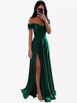 Robes de demoiselle d'honneur en polyester coupe trapèze longueur au sol robes de soirée