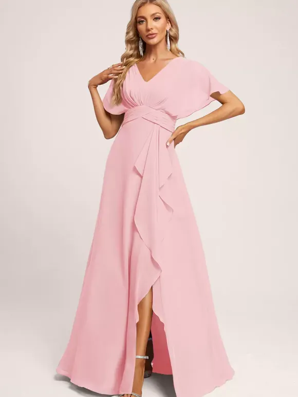 Robes de demoiselle d'honneur robe de bal longueur au sol fermeture éclair en mousseline de soie robe de soirée de mariage