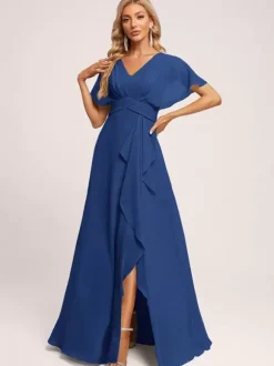 Robes de demoiselle d'honneur robe de bal longueur au sol fermeture éclair en mousseline de soie robe de soirée de mariage