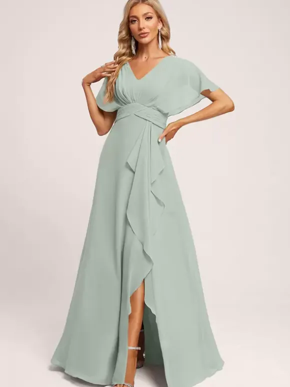 Robes de demoiselle d'honneur robe de bal longueur au sol fermeture éclair en mousseline de soie robe de soirée de mariage