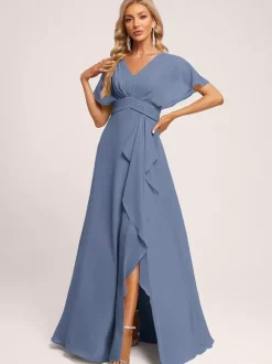 Robes de demoiselle d'honneur robe de bal longueur au sol fermeture éclair en mousseline de soie robe de soirée de mariage