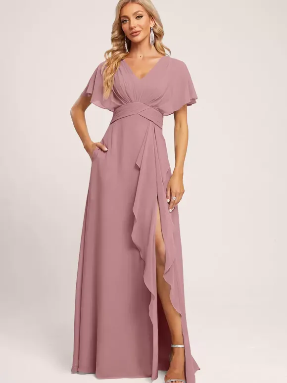 Robes de demoiselle d'honneur robe de bal longueur au sol fermeture éclair en mousseline de soie robe de soirée de mariage