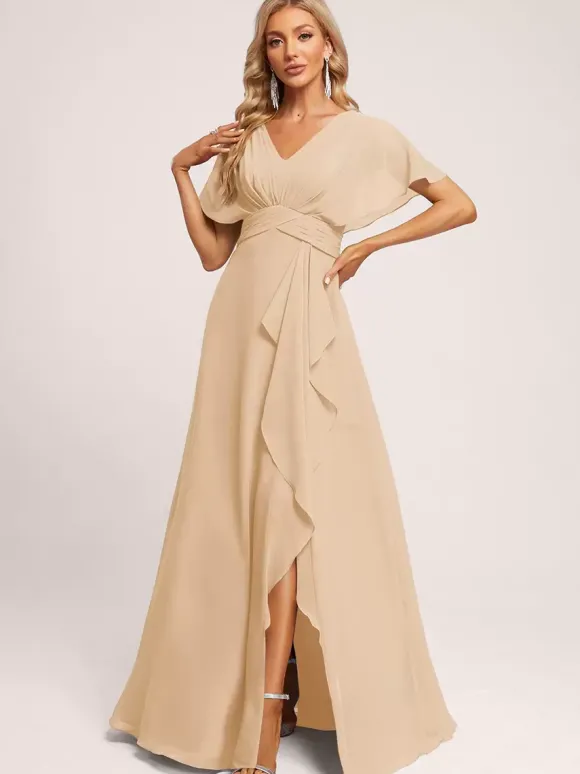 Robes de demoiselle d'honneur robe de bal longueur au sol fermeture éclair en mousseline de soie robe de soirée de mariage