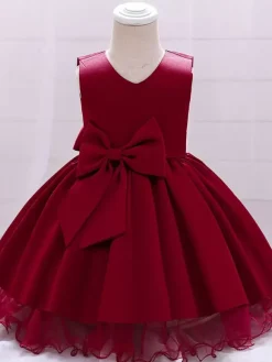 Robes de fille de fleur blanche Robes d'occasion spéciale Champagne Polyester Sans manches Jewel Neck Robes de fille de fleur