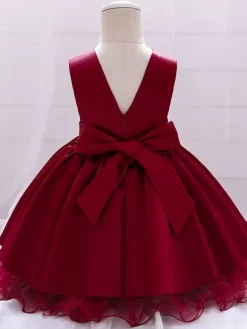 Robes de fille de fleur blanche Robes d'occasion spéciale Champagne Polyester Sans manches Jewel Neck Robes de fille de fleur