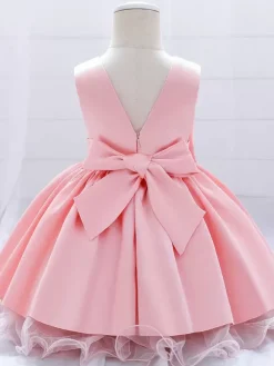 Robes de fille de fleur blanche Robes d'occasion spéciale Champagne Polyester Sans manches Jewel Neck Robes de fille de fleur