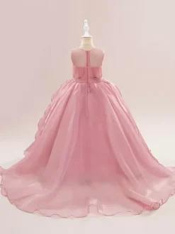 Robes de fille de fleur blanche Robes d'occasion spéciale Tulle blanc sans manches col bijou Robes de fille de fleur