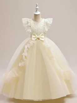 Robes de fille de fleur blanche robes d'occasion spéciale Tulle bordeaux manches courtes col bijou robes de fille de fleur
