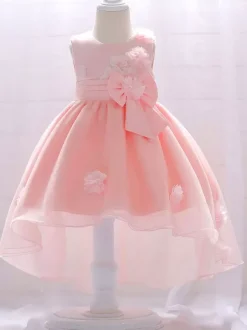Robes de fille de fleur blanche Champagne Tulle sans manches bijou cou robes de fille de fleur