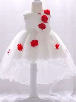 Robes de fille de fleur blanche Champagne Tulle sans manches bijou cou robes de fille de fleur