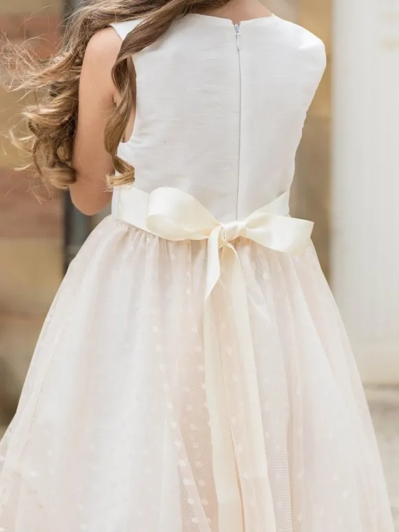 Robes de fille de fleur Champagne Polyester sans manches col bijou robes de fille de fleur
