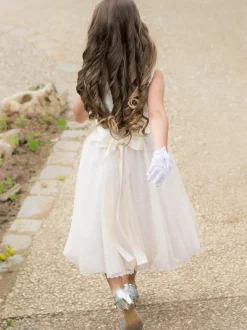 Robes de fille de fleur Champagne Polyester sans manches col bijou robes de fille de fleur