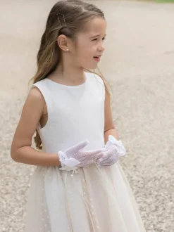 Robes de fille de fleur Champagne Polyester sans manches col bijou robes de fille de fleur