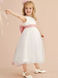 Robes de fille de fleur de mariage Robes d'occasion spéciale Ivoire Ceinture sans manches