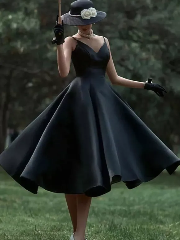 Robes de mariée noires Robe de mariée A-ligne sans manches longueur thé Personnalisation gratuite
