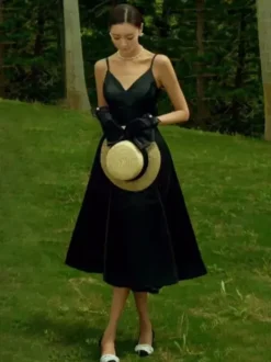 Robes de mariée noires Robe de mariée A-ligne sans manches longueur thé Personnalisation gratuite