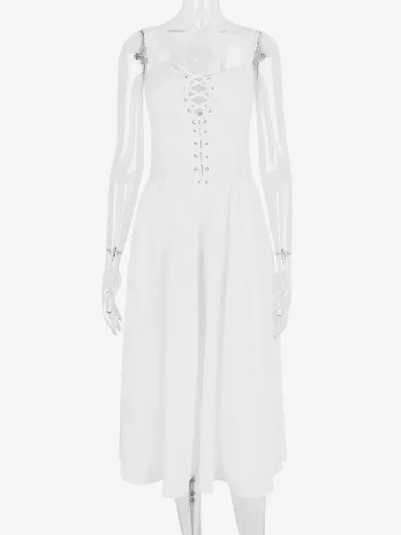 Robes De Soirée Bretelles Blanches Col À Lacets Robe Semi-Formelle Plissée