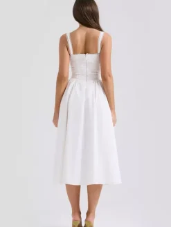 Robes De Soirée Bretelles Blanches Col À Lacets Robe Semi-Formelle Plissée