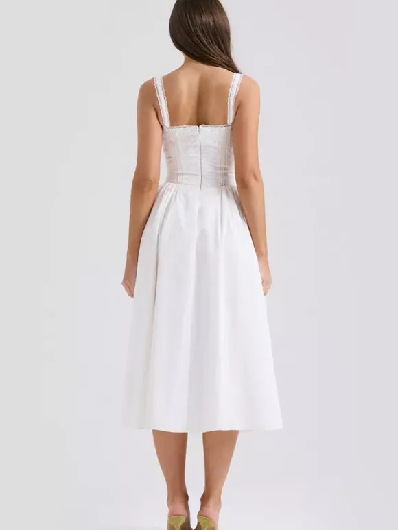 Robes De Soirée Bretelles Blanches Col À Lacets Robe Semi-Formelle Plissée