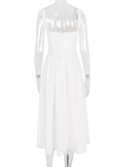 Robes De Soirée Bretelles Blanches Col À Lacets Robe Semi-Formelle Plissée