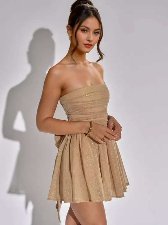 Robes De Soirée Courte Robe Semi-Formelle Sans Bretelles Avec N艙uds En Tulle