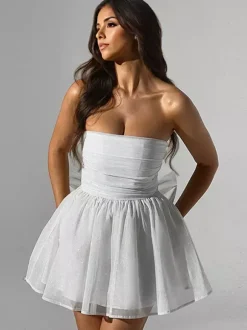 Robes De Soirée Courte Robe Semi-Formelle Sans Bretelles Avec N艙uds En Tulle