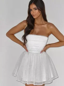 Robes De Soirée Courte Robe Semi-Formelle Sans Bretelles Avec N艙uds En Tulle