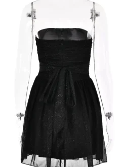 Robes De Soirée Courte Robe Semi-Formelle Sans Bretelles Avec N艙uds En Tulle