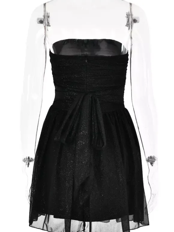 Robes De Soirée Courte Robe Semi-Formelle Sans Bretelles Avec N艙uds En Tulle