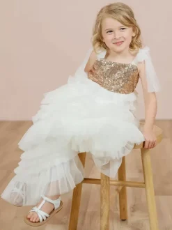 Robes de soirée de mariage Princesse Enfants Robe de soirée sociale Mariage Robe de fille de fleur de mariage Robes de fille de fleur sans manches Arcs à plusieurs niveaux Rose