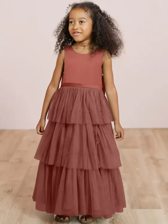 Robes de soirée de mariage robes de dîner doux de mariage robe de fille de fleur robes de fille de fleur sans manches arcs à plusieurs niveaux bleu vert