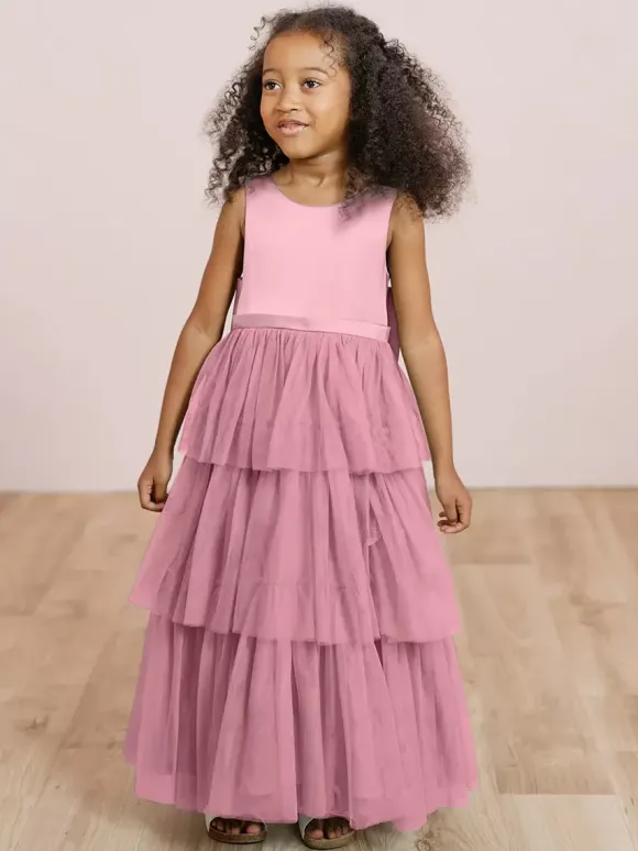Robes de soirée de mariage robes de dîner doux de mariage robe de fille de fleur robes de fille de fleur sans manches arcs à plusieurs niveaux bleu vert