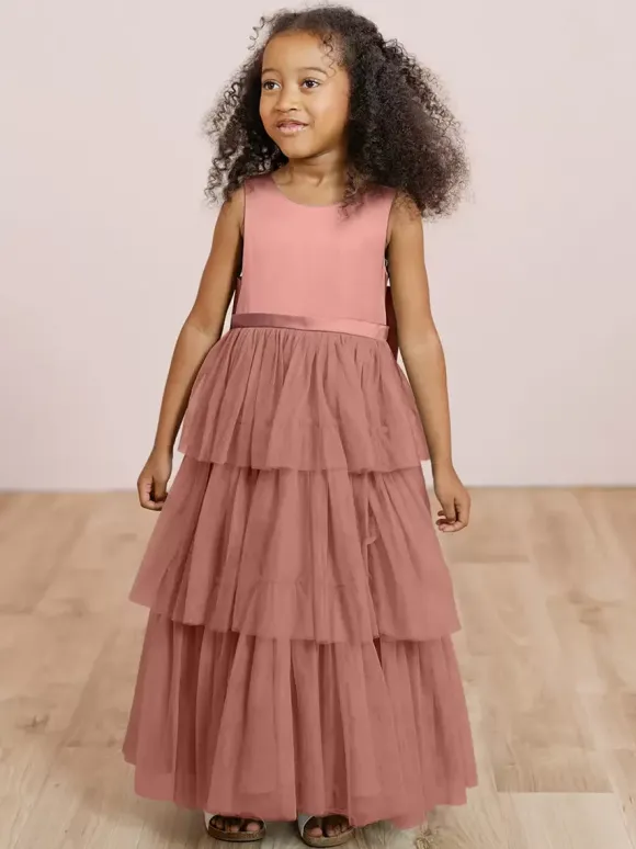 Robes de soirée de mariage robes de dîner doux de mariage robe de fille de fleur robes de fille de fleur sans manches arcs à plusieurs niveaux bleu vert