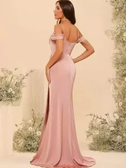 Robes de soirée robes de demoiselle d'honneur manches courtes fermeture éclair fente sur le devant robes de fête