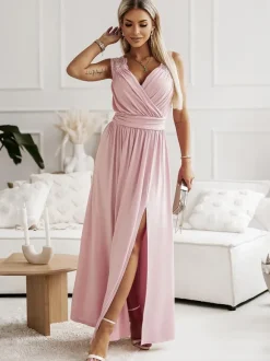 Robes De Soirée Robe Semi-formelle Fendue Sans Manches À Col En C艙ur Abricot