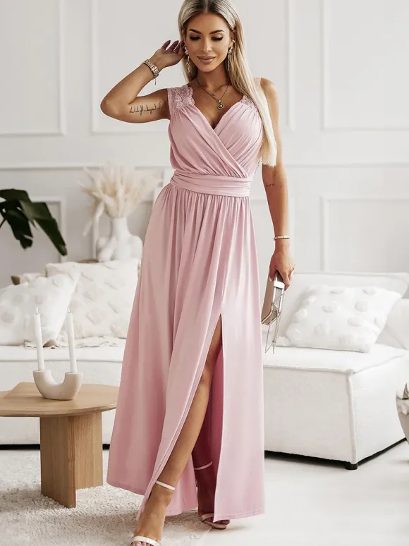 Robes De Soirée Robe Semi-formelle Fendue Sans Manches À Col En C艙ur Abricot