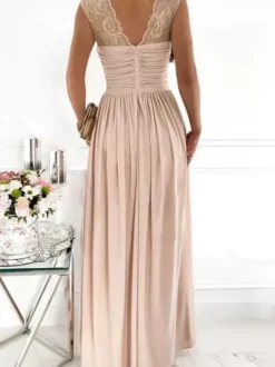 Robes De Soirée Robe Semi-formelle Fendue Sans Manches À Col En C艙ur Abricot