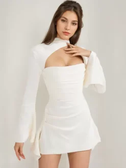 Robes De Soirée Robe Semi-Formelle Col Haut Plissée À Manches Longues