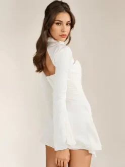 Robes De Soirée Robe Semi-Formelle Col Haut Plissée À Manches Longues
