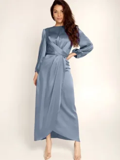 Robes de soirée Robe semi-formelle nouée à manches longues plissée