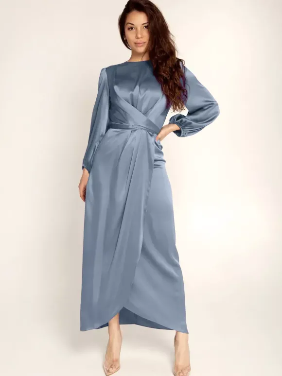 Robes de soirée Robe semi-formelle nouée à manches longues plissée