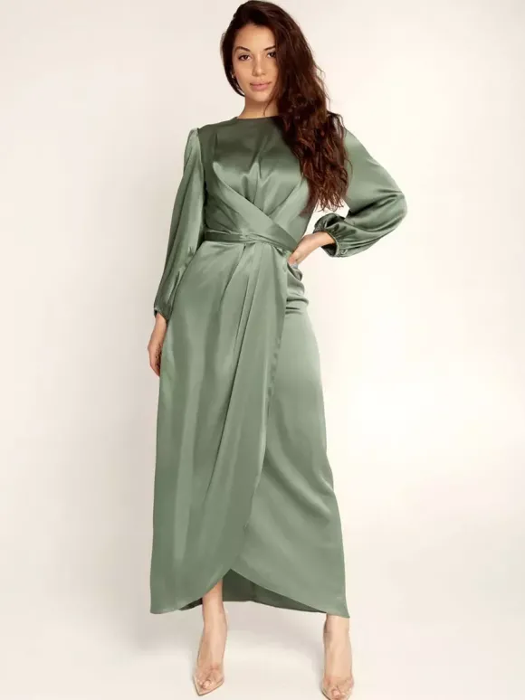 Robes de soirée Robe semi-formelle nouée à manches longues plissée