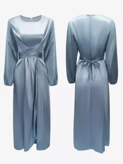 Robes de soirée Robe semi-formelle nouée à manches longues plissée