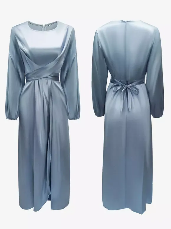 Robes de soirée Robe semi-formelle nouée à manches longues plissée