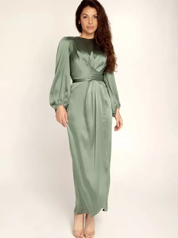 Robes de soirée Robe semi-formelle nouée à manches longues plissée