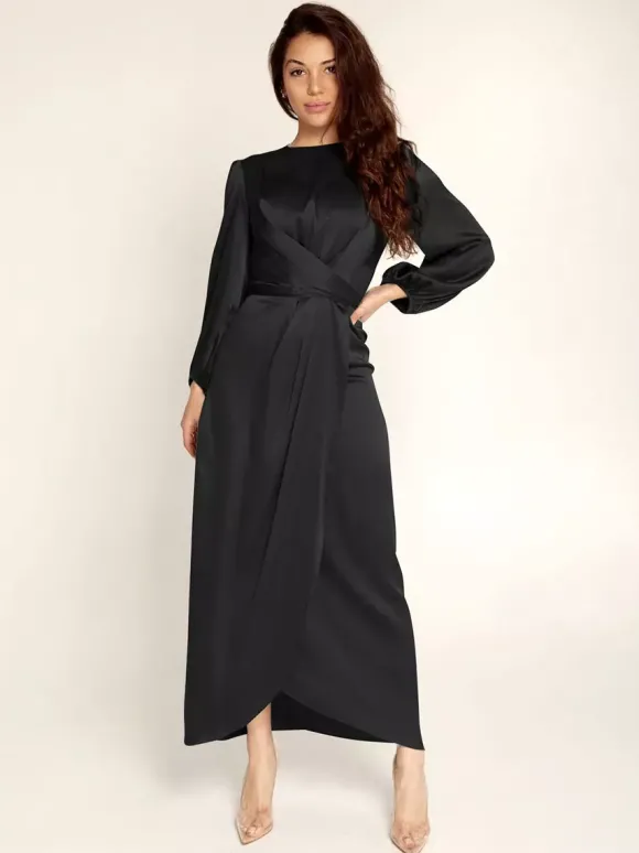 Robes de soirée Robe semi-formelle nouée à manches longues plissée